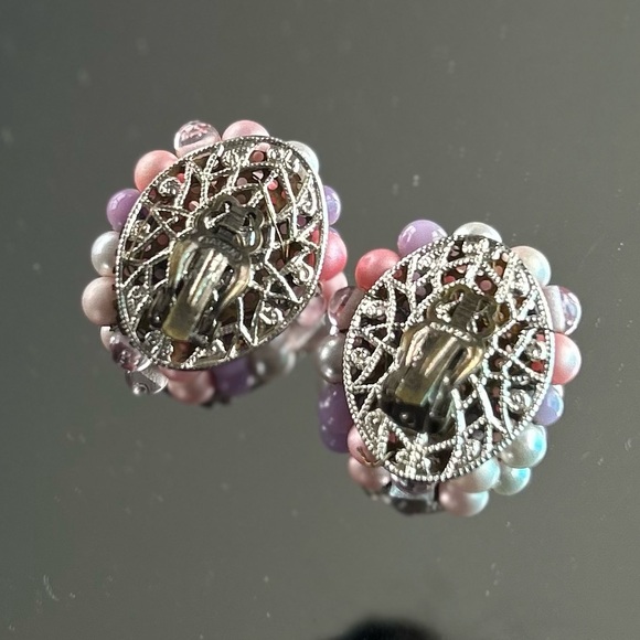 Pink & Purple Beaded Stone Clip-on Earrings made from Japan - Picture 10 of 12
